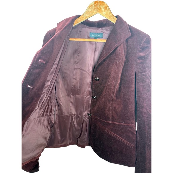Talbots Women's 10 Burgundy Velvet Blazer Jacket Button Front Maroon Work Preppy - Picture 6 of 8